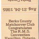 Matchbook Cover Berks County Matchcover Club Reading Pa Hamilton Ontario