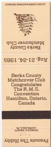 Matchbook Cover Berks County Matchcover Club Reading Pa Hamilton Ontario