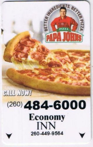 Hotel Key Card Economy Inn Papa John's Pizza
