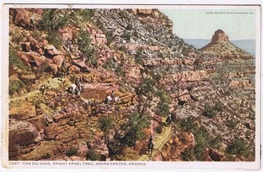 Arizona Postcard Zig-Zags Bright Angel Trail Grand Canyon 1911