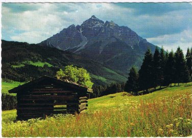 Austria Postcard Die Serles Mountains Log Shelter
