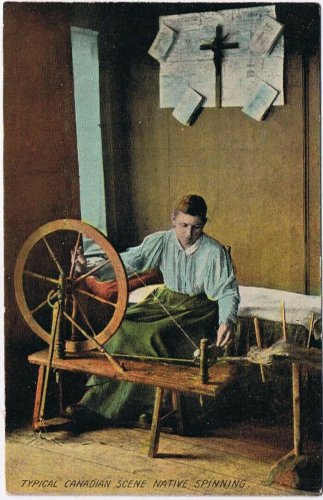 Postcard Native Spinning Typical Canadian Scene