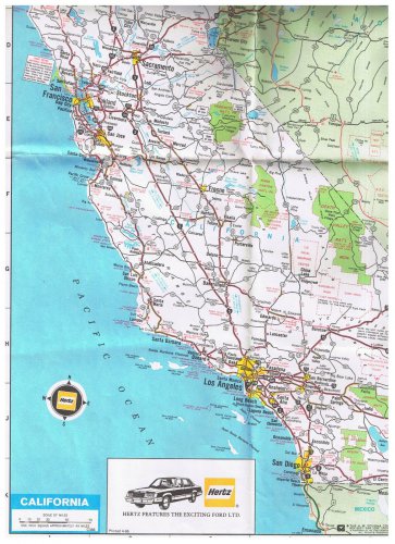 Hertz Rent A Car California Map 1986