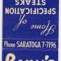 Matchbook Cover Baum's Restaurant Baltimore Saratoga St