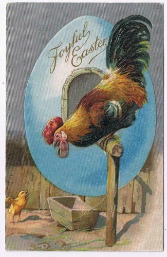 Easter Postcard Rooster & Chick Giant Egg