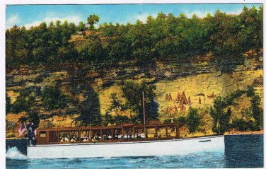 New York Postcard Watkins Glen Capt Palmers Lake Ride Painted Rocks Seneca Lake