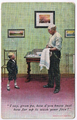 Comic Postcard Grandpa How Far Up To Wash Your Face Bald Head