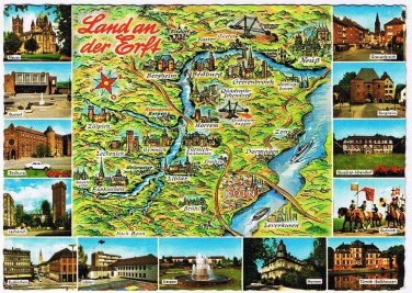 Germany Postcard Koln Cologne Land an der Erft Pictorial Map Multi