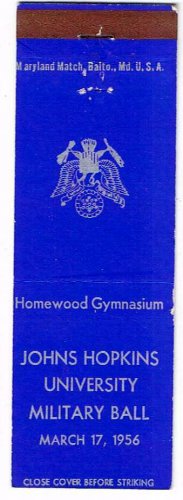 Matchbook Cover Johns Hopkins University Military Ball March 17 1956