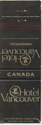 Matchbook Cover CNR Hotel Vancouver British Columbia