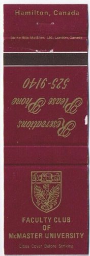 Matchbook Cover McMaster University Faculty Club Hamilton Ontario