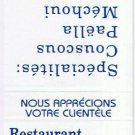 Matchbook Cover Restaurant Le Mediterranee Rimouski Quebec