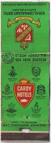 Matchbook Cover Cardy Hotels Royal Connaught Hotel Hamilton Excise Tax