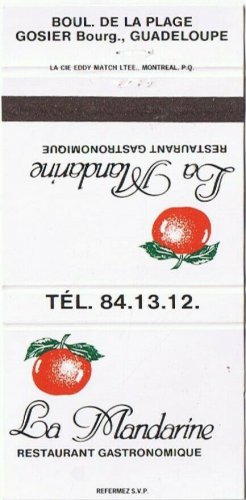 Matchbook Cover La Mandarine Restaurant Gastronomique Guadeloupe