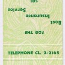 Matchbook Cover HE Chauvin Insurance Windsor Ontario
