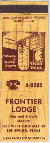 Matchbook Cover Frontier Lodge Big Spring Texas