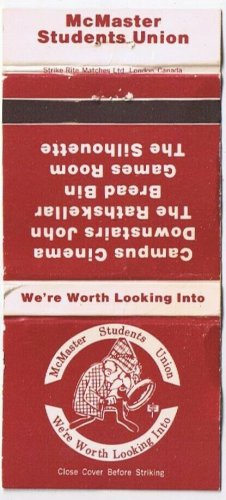 Matchbook Cover McMaster University Student Union Hamilton Ontario Sleuth