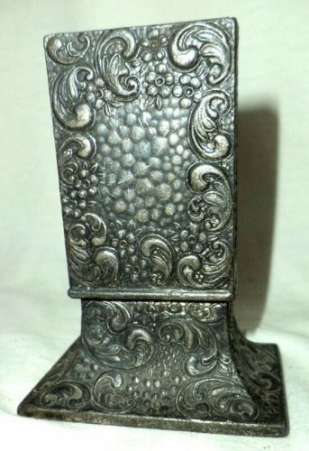 Ornate Silverplate Match Box Holder On Pedestal Embossed Curlicue Made in Japan