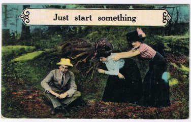 Postcard Just Start Something Two Women Encouraging Depressed Man