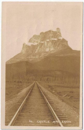 Postcard RPPC Castle Mountain Banff Alberta Railway Track