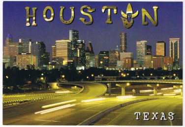 Texas Postcard Houston At Night 4.5 x 6.76