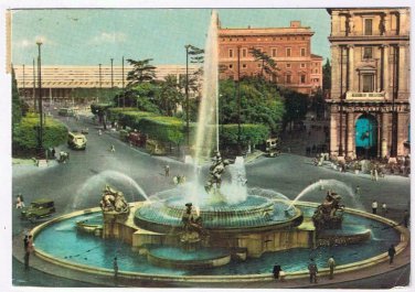 Italy Postcard Roma Rome Place Esedra Fountain