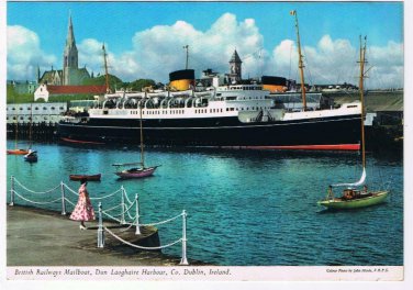 Ireland Postcard Dublin British Railways Mail Boat Dun Laoghaire Harbour