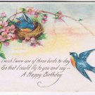 Greetings Postcard Happy Birthday Bluebirds Nest Wild Roses 1919 Broken Circle