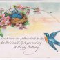 Greetings Postcard Happy Birthday Bluebirds Nest Wild Roses 1919 Broken Circle