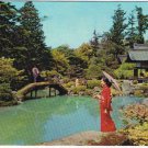 Japan Postcard In A Japanese Garden Lady Umbrella Bridge Chalet