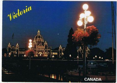 British Columbia Postcard Victoria Legislative Buildings At Night