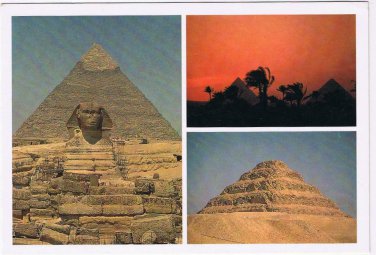 Egypt Postcard Sphinx Pyramids Of Khafre Sunset At Giza Pyramid