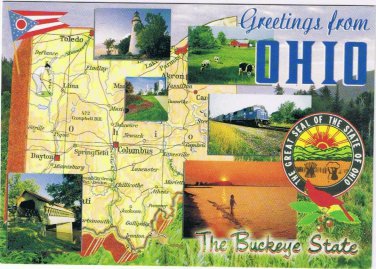 Ohio Postcard Greetings Buckeye State Map Covered Bridge