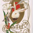 Postcard Embossed Joyful Easter Bunny Rabbit Lilies Detroit 1925