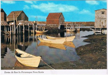 Nova Scotia Postcard Dories At Rest Scenic Blue Rocks