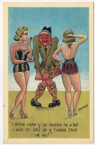 Postcard Comic Lassies Have A Bet I Will No Tell Ye If I Wear Them