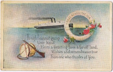 Postcard Hands Across The Sea Ocean Liner
