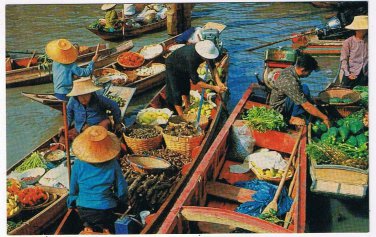 Thailand Postcard Bangkok Floating Market Wat Sai