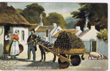 Ireland Postcard Selling Turf From His Low Backed Car