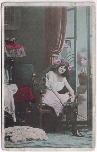 Postcard Lady Dressing In Boudoir