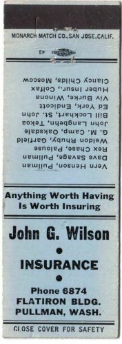 Washington Matchbook Cover Pullman Flatiron Building John Wilson Insurance