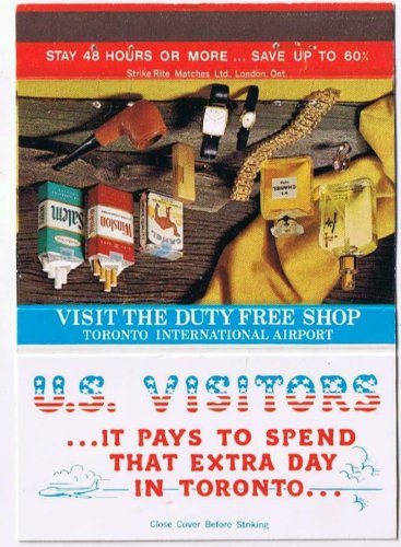 Matchbook Cover Duty Free Shop Toronto US Visitors