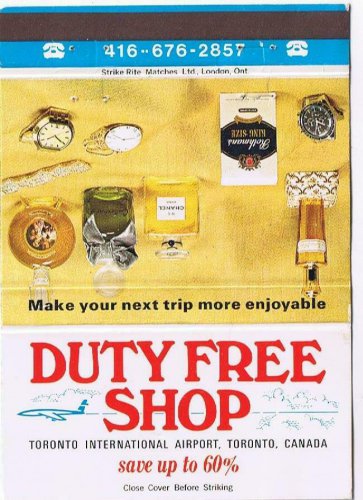 Matchbook Cover Duty Free Shop Toronto Airport 60% Savings Q