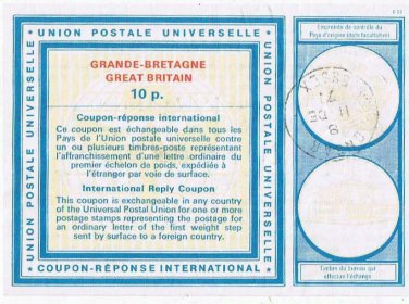 Great Britain International Reply Coupon 10p 1971