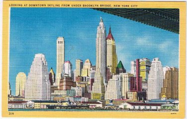 New York Postcard NYC Downtown Skyline From Under Brooklyn Bridge