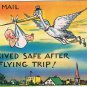 Postcard Arrived Safe After A Flying Trip Air Mail Stork Baby