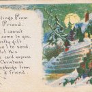 Holiday Postcard Merry Christmas From A Friend Staircase Scene In Moonlight