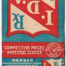 Matchbook Cover IDA Pharmacy Independent Druggists Alliance Excise Tax Paid