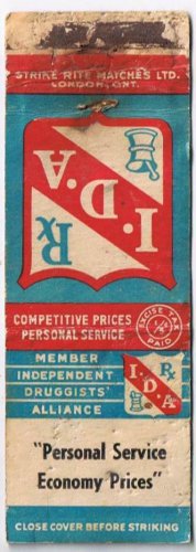 Matchbook Cover IDA Pharmacy Independent Druggists Alliance Excise Tax Paid