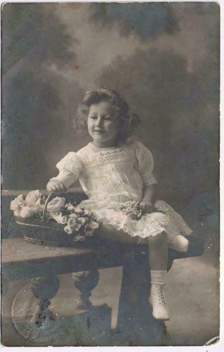 People Postcard RPPC Young Girl Basket Flowers Alfred Stiebel